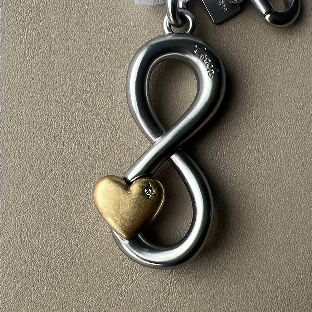 Coach Infinity Keychain Bag Charm with Gold Heart Accent NWT